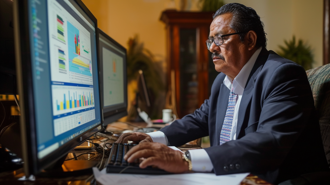 un gobernador mexicano utilizando un software GRP Government Resource Planning para reportar uso del presupuesto público