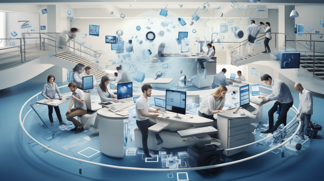 grupo de desarrolladores de software intentando integrar plataformas inhouse